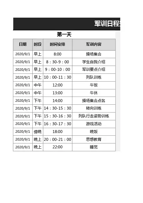 军训日程安排表1