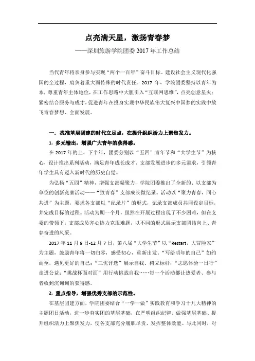2017年深圳旅游学院团委工作总结