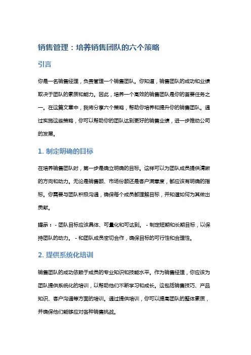 销售管理：培养销售团队的六个策略