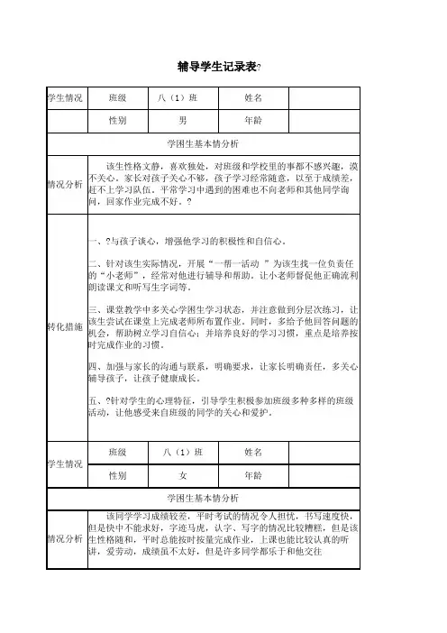 教师辅导学生记录表