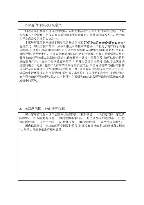 基于51单片机的智能家居控制系统开题报告