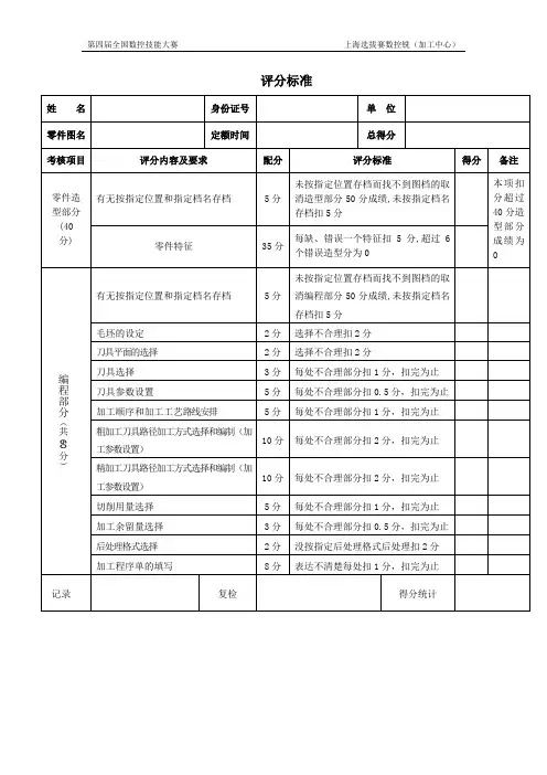 数控铣评分标准(1)
