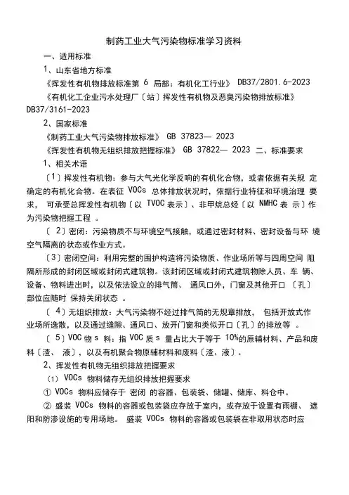 制药工业大气污染物标准学习资料