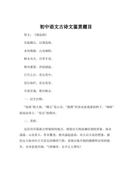 初中语文古诗文鉴赏题目