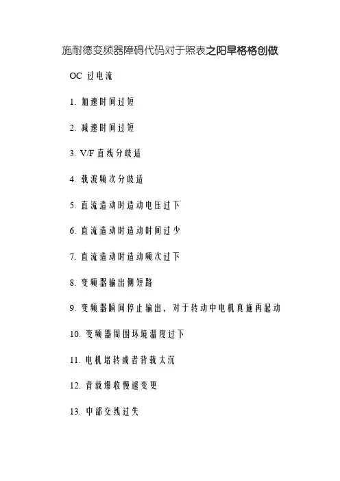 施耐德变频器故障代码对照表