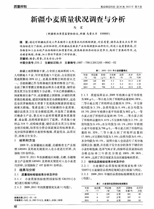 新疆小麦质量状况调查与分析