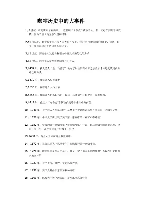 咖啡历史中的大事件
