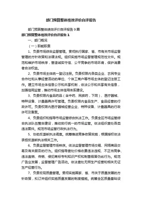 部门预算整体绩效评价自评报告