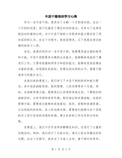 中层干部培训学习心得