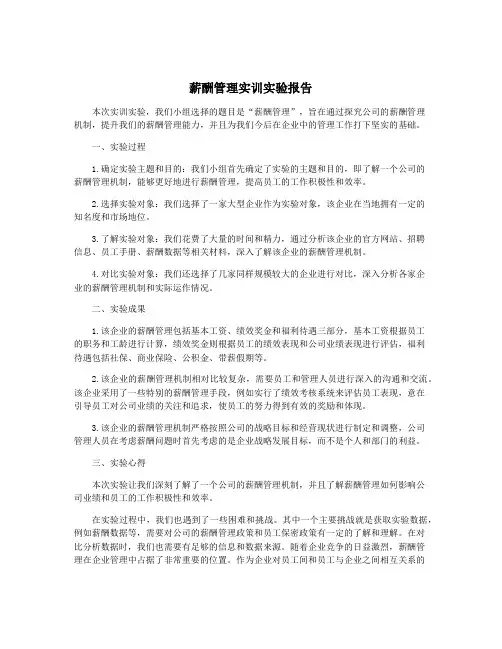 薪酬管理实训实验报告