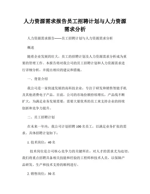 人力资源需求报告员工招聘计划与人力资源需求分析