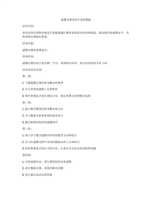 建模比赛培训计划表模板