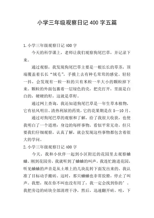 小学三年级观察日记400字五篇