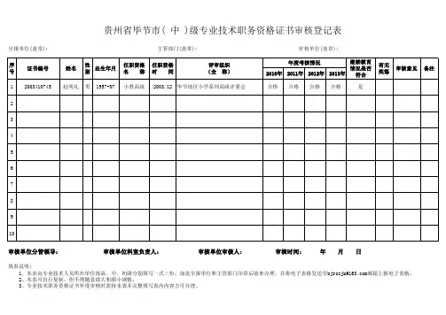 资格证书审核登记表