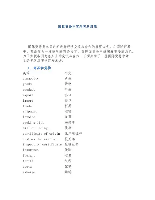 国际贸易中实用英汉对照