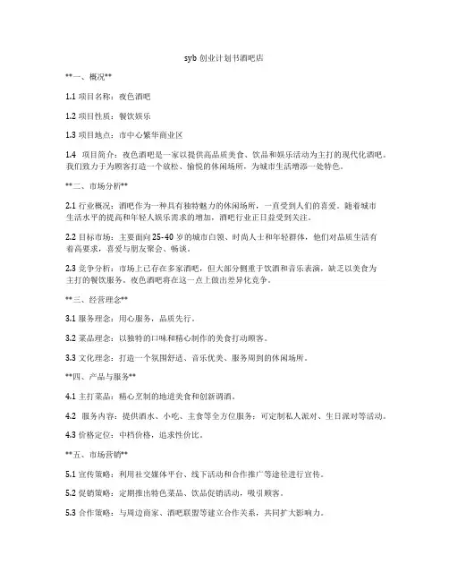 syb创业计划书酒吧店