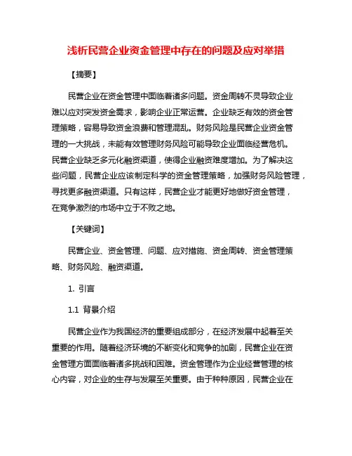 浅析民营企业资金管理中存在的问题及应对举措