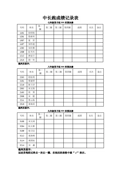 中长跑成绩记录表