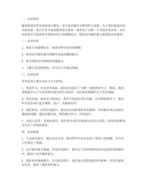 改革开放后的实训报告