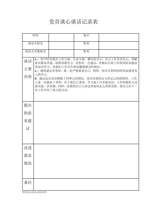 党员谈心谈话记录表参考
