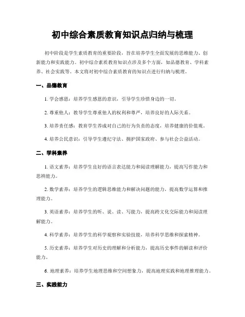 初中综合素质教育知识点归纳与梳理