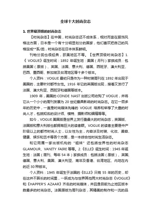 全球十大时尚杂志