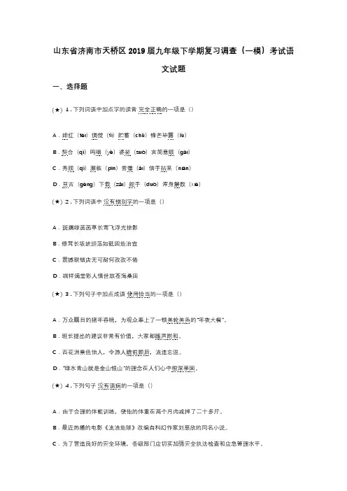 山东省济南市天桥区2019届九年级下学期复习调查(一模)考试语文试题