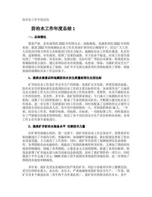 防治水工作年度总结