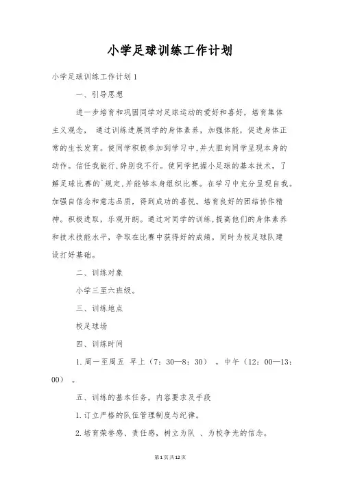 小学足球训练工作计划
