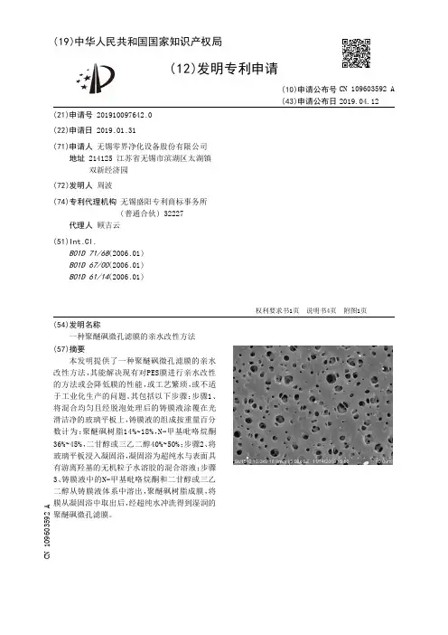 【CN109603592A】一种聚醚砜微孔滤膜的亲水改性方法【专利】