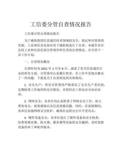 工信委分管自查情况报告