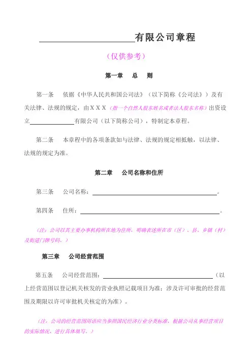 外商独资有限公司——设执行董事、监事,章程范本