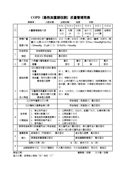 COPD(急性加重期)质量控制表