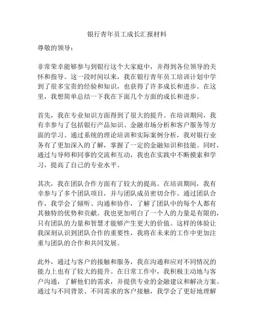银行青年员工成长汇报材料