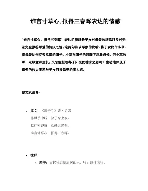 谁言寸草心,报得三春晖表达的情感