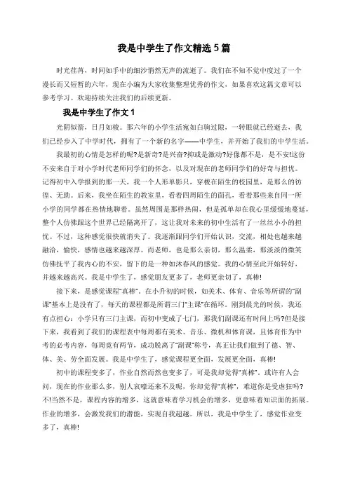我是中学生了作文精选5篇