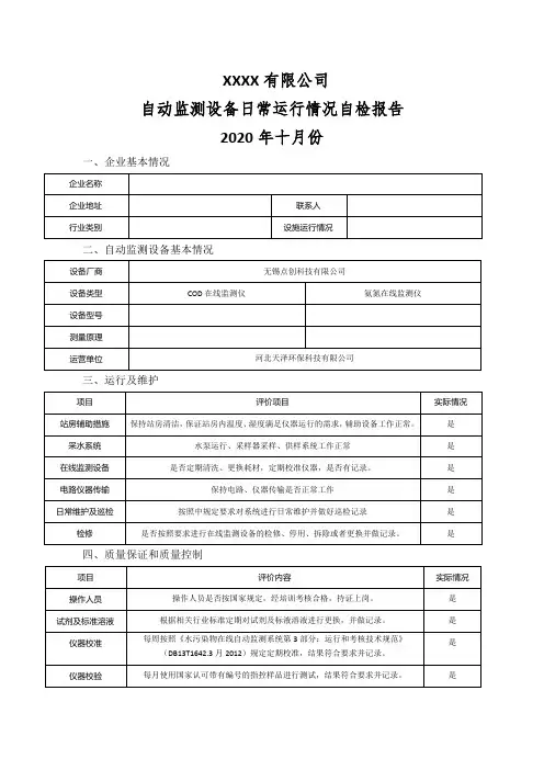 水污染源自动监控系统月度自检报告