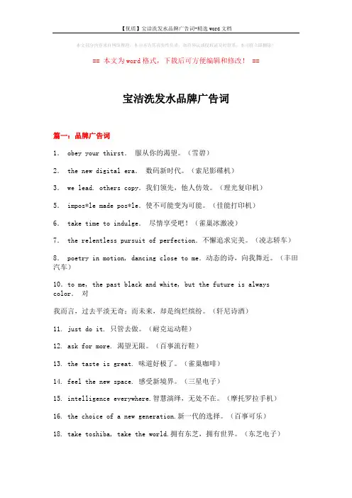 【优质】宝洁洗发水品牌广告词-精选word文档 (14页)