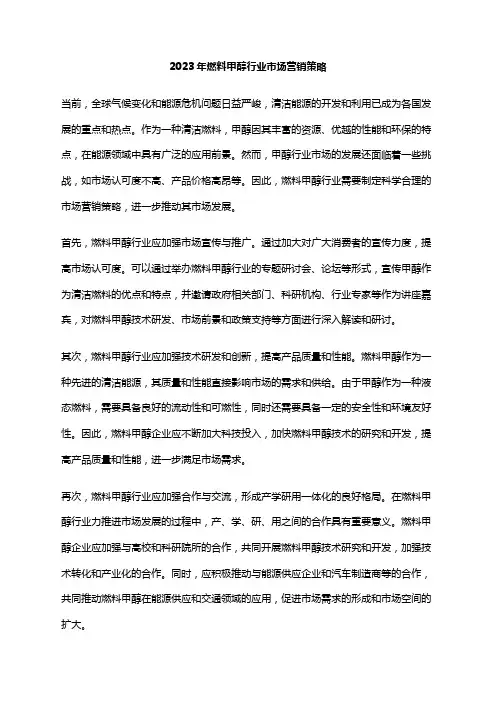 2023年燃料甲醇行业市场营销策略