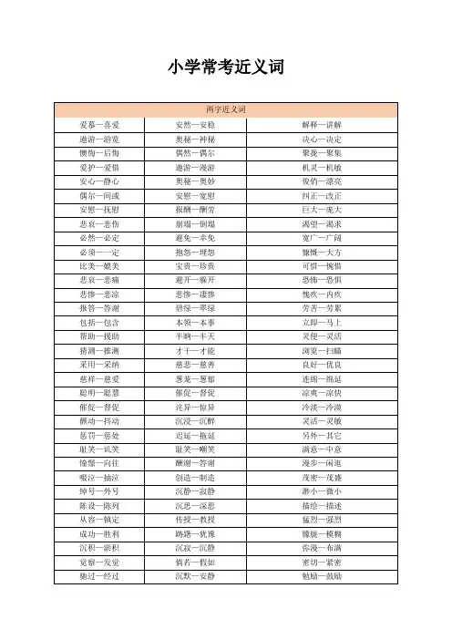 小学常考近义词
