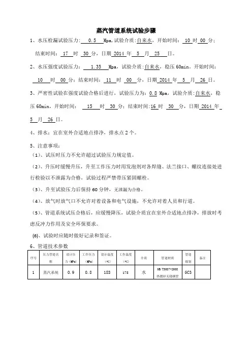 蒸汽管道系统试验步骤
