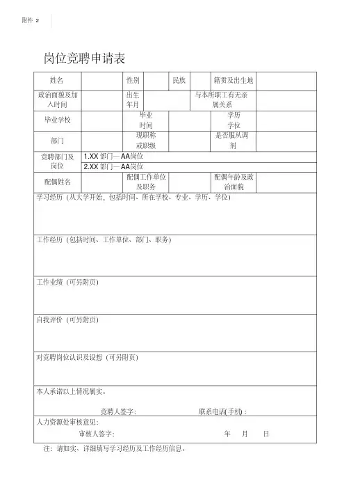 岗位竞聘申请表
