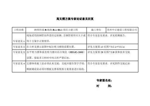 高支模方案专家论证意见回复