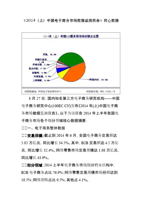 【VIP专享】《2014(上)中国电子商务市场数据监测报告》核心数据
