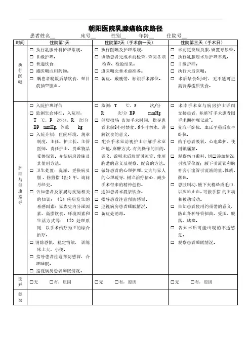 朝阳医院乳腺癌临床路径