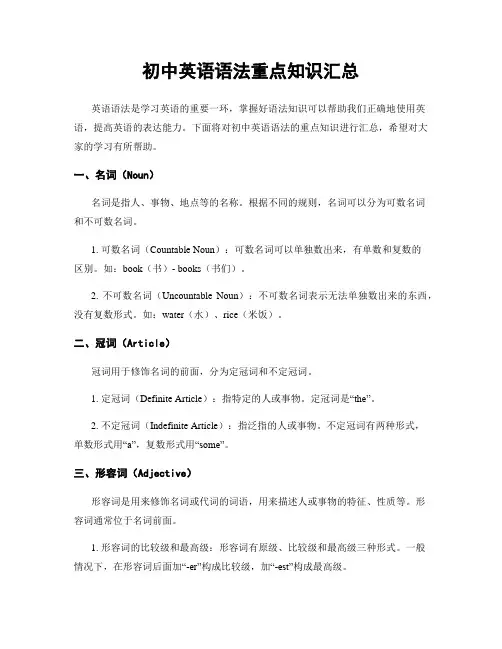 初中英语语法重点知识汇总