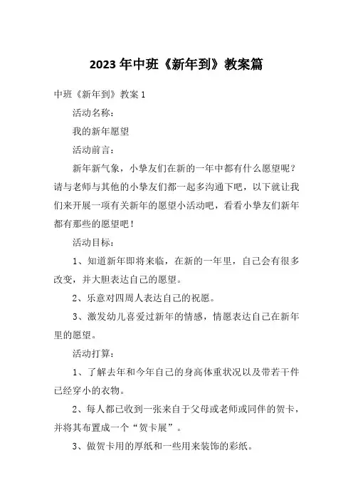 2023年中班《新年到》教案篇