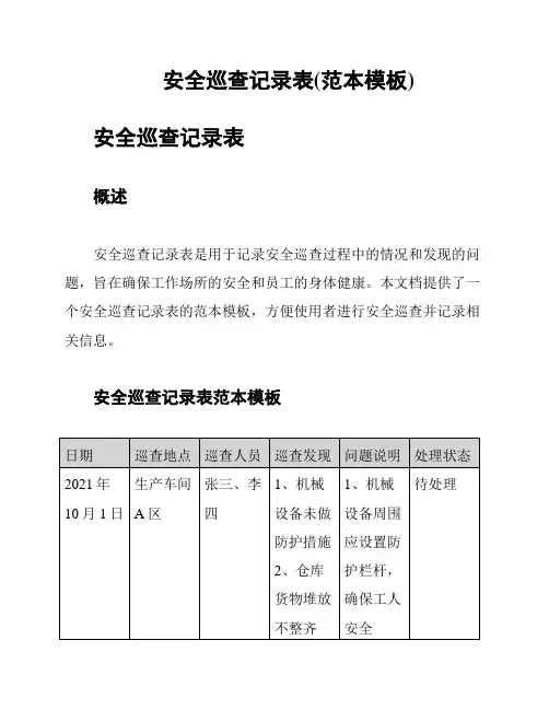 安全巡查记录表(范本模板)