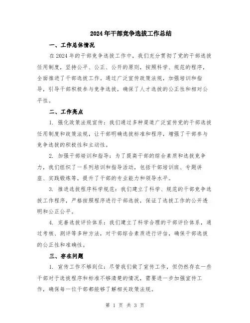 2024年干部竞争选拔工作总结