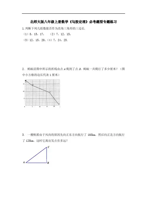 北师大版八年级上册数学《勾股定理》必考题型专题练习